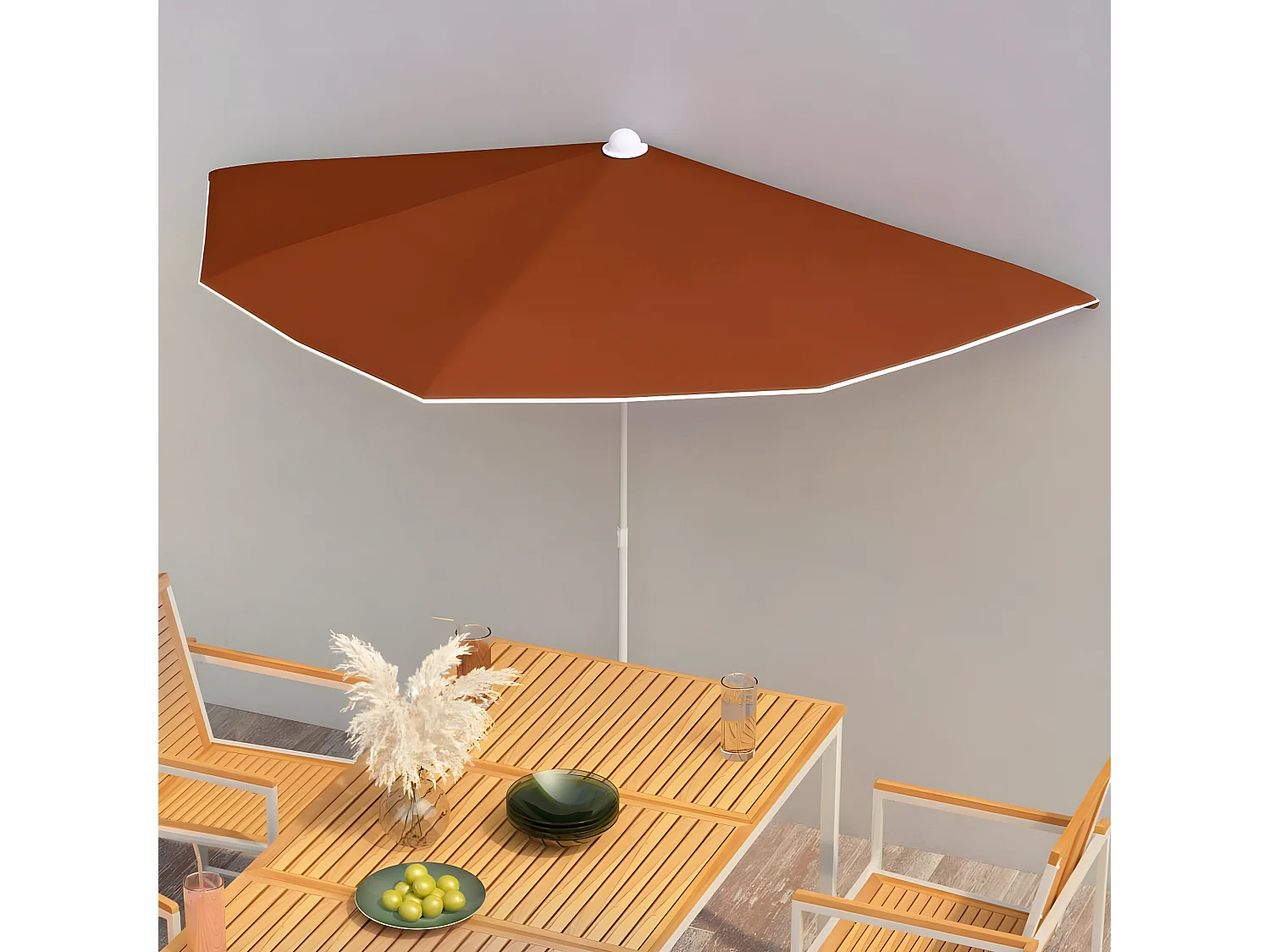 Guarda-sol semicircular com mastro 180x90 cm terracota PT809928