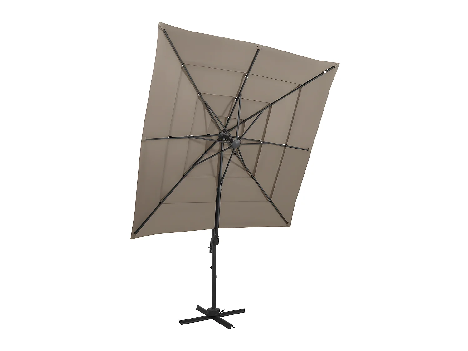 Guarda-sol 4 camadas poste alumínio 250x250cm cinza-acastanhado PT866879