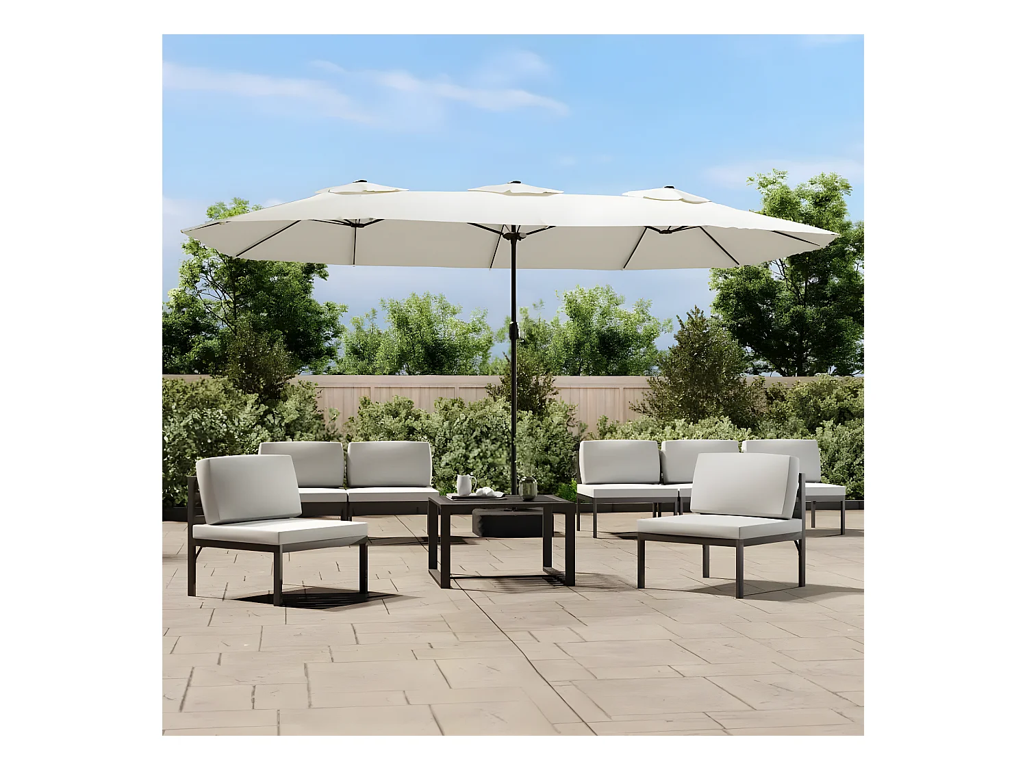 Parasol à double tête avec LED blanc sable 449x245 cm GWE3544