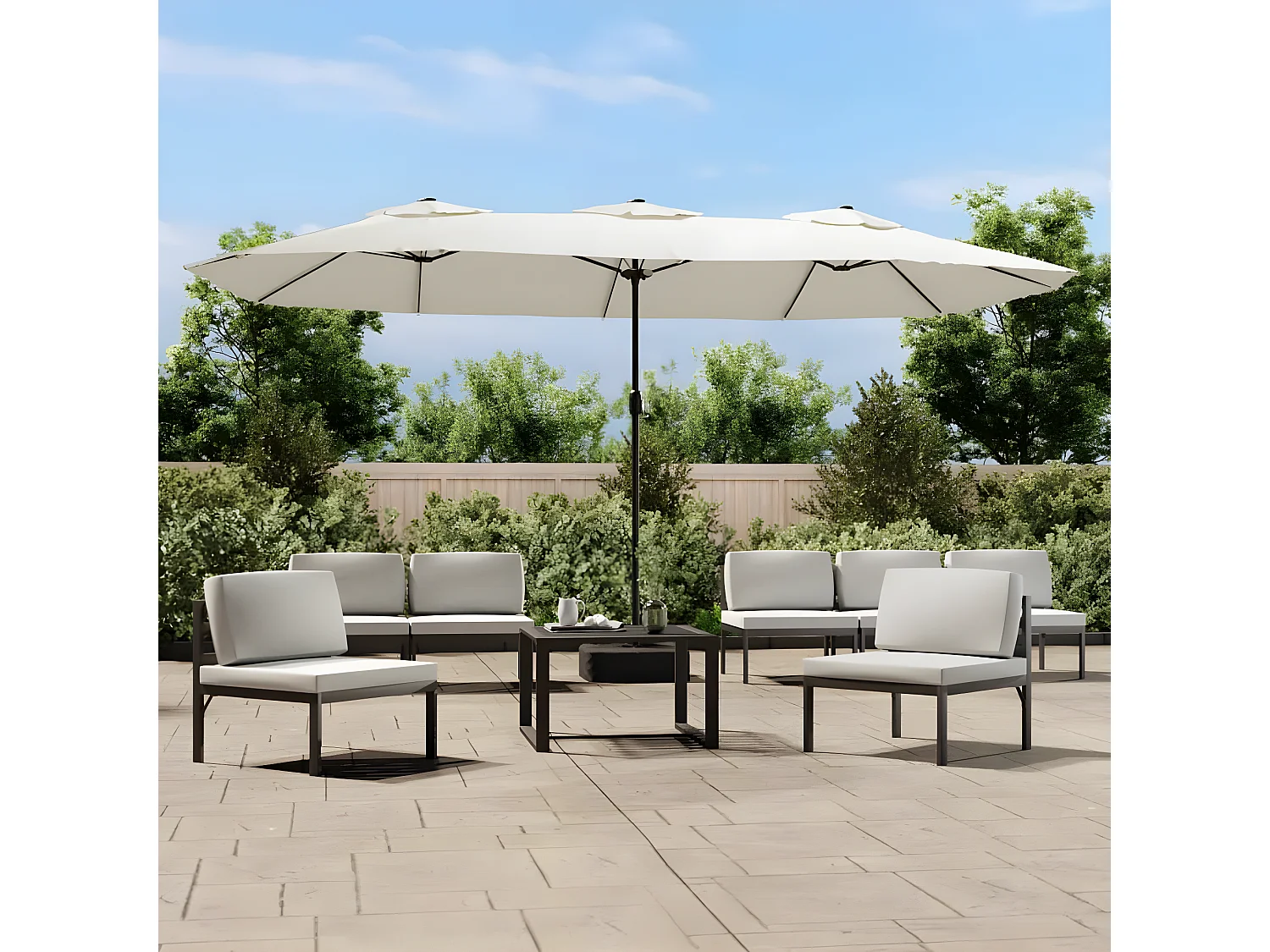 Parasol à double tête avec LED blanc sable 449x245 cm GWE3544