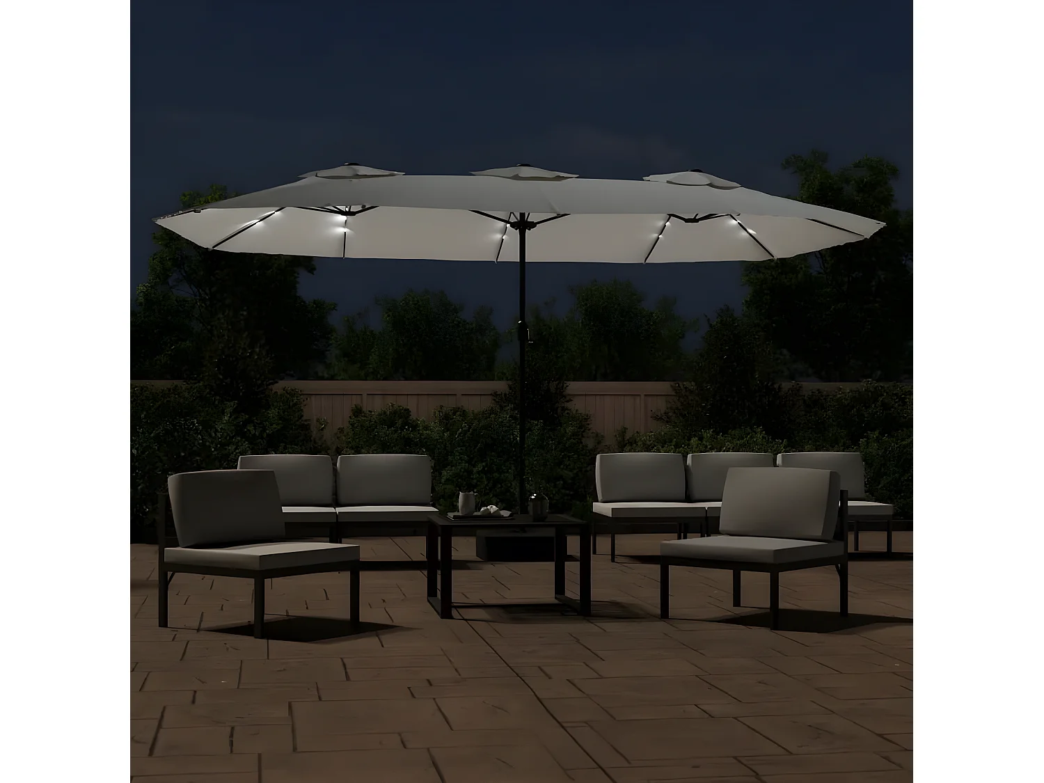 Parasol à double tête avec LED blanc sable 449x245 cm GWE3544