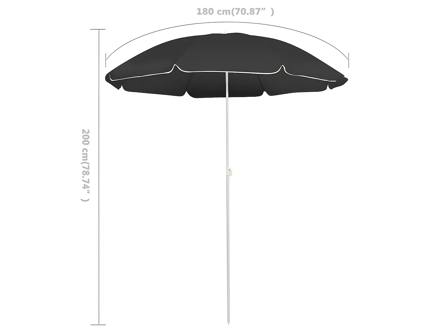 Parasol d'extérieur avec mât en acier Anthracite 180 cm WVGQ6501