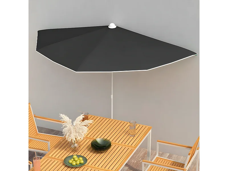Demi-parasol de jardin avec mât 180x90 cm Noir WVGQ9894