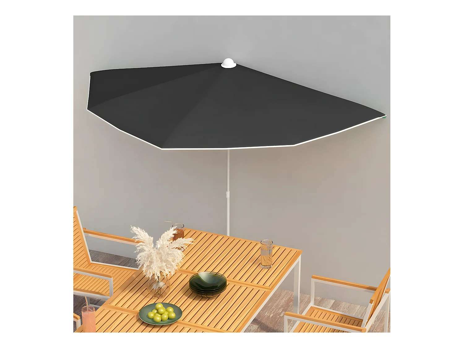 Guarda-sol semicircular com mastro 180x90 cm preto PT962097