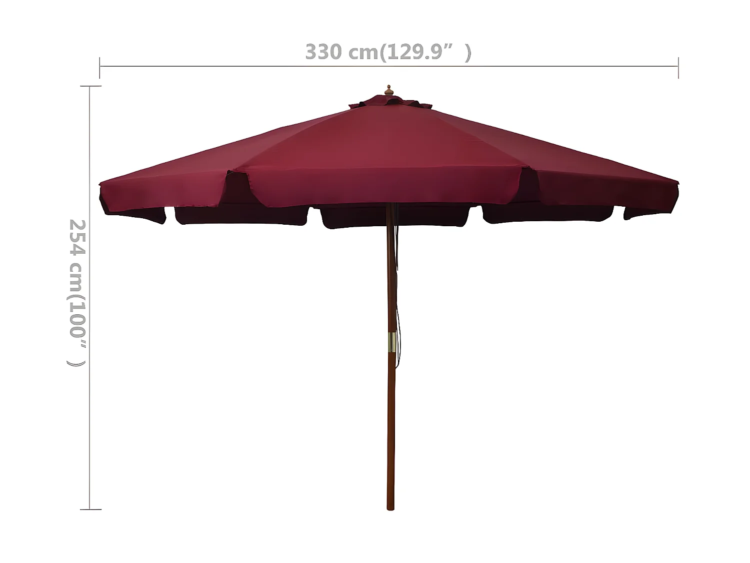 Parasol met houten paal 330 cm bordeauxrood NL987305