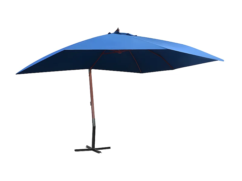 Parasol suspendu avec mât en bois 400x300 cm Bleu WVGQ8536