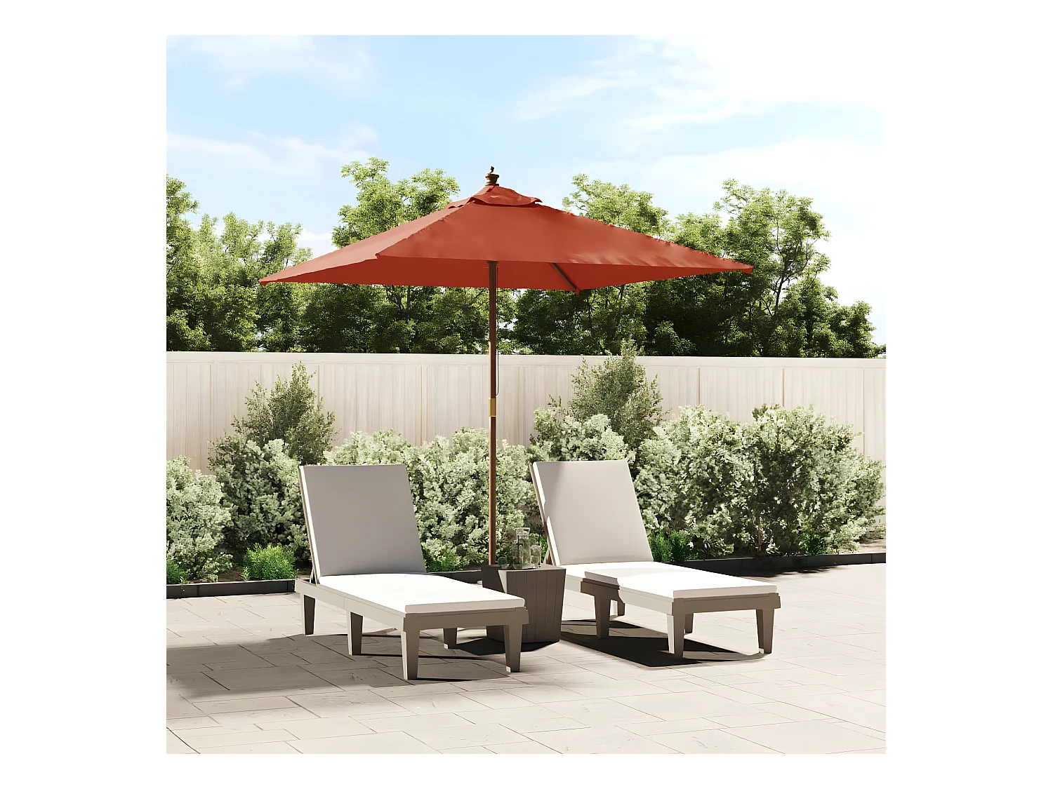 Guarda-sol jardim com poste de madeira 198x198x231 cm terracota PT974984
