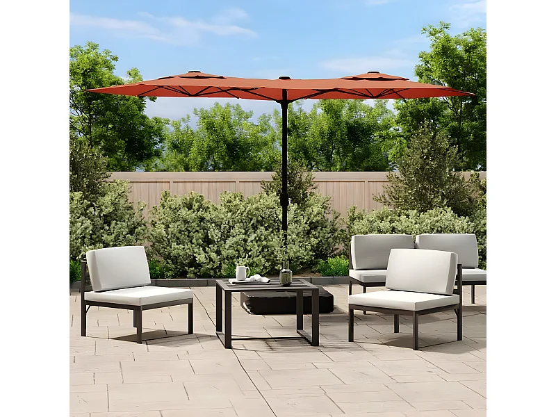 Sombrilla doble con luces LED terracota 316x240 cm ES907394