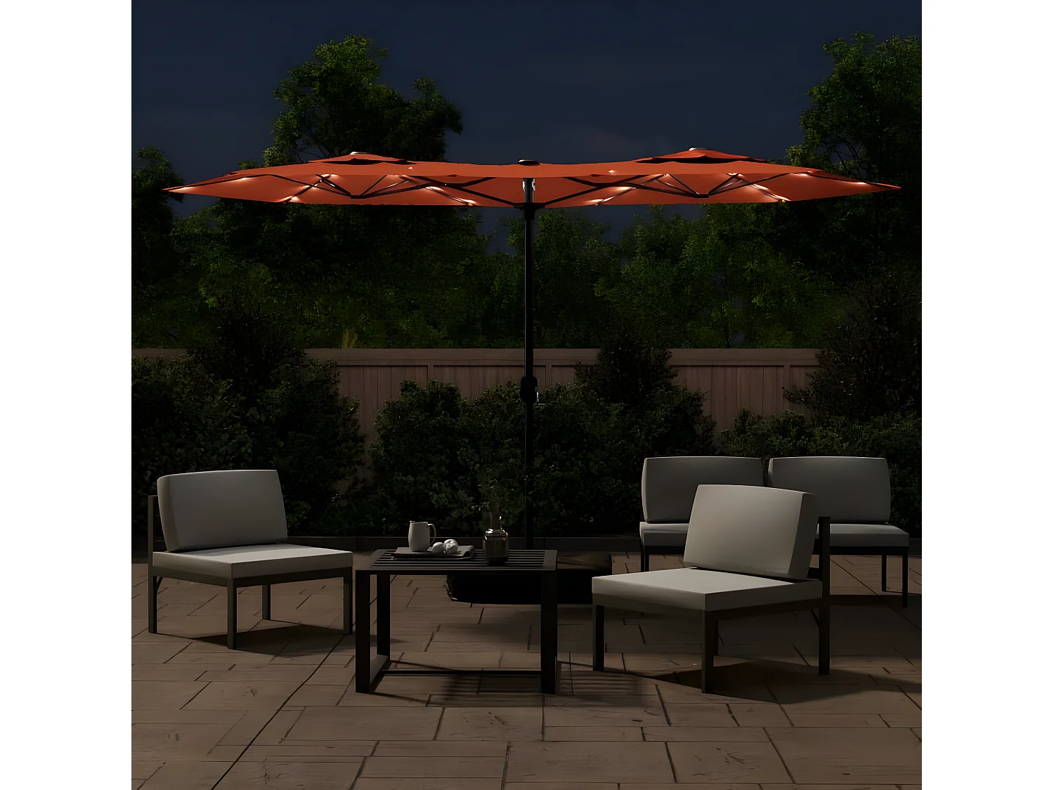 Sombrilla doble con luces LED terracota 316x240 cm ES907394