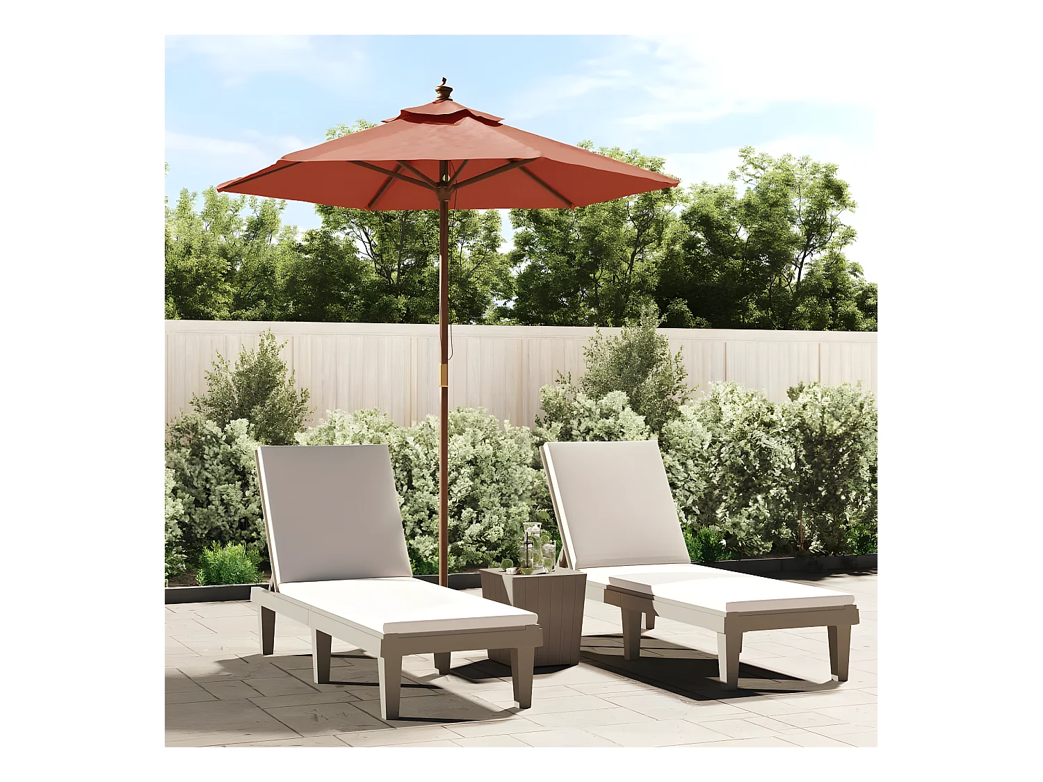 Parasol met houten paal 196x231 cm terracottakleurig NL388534