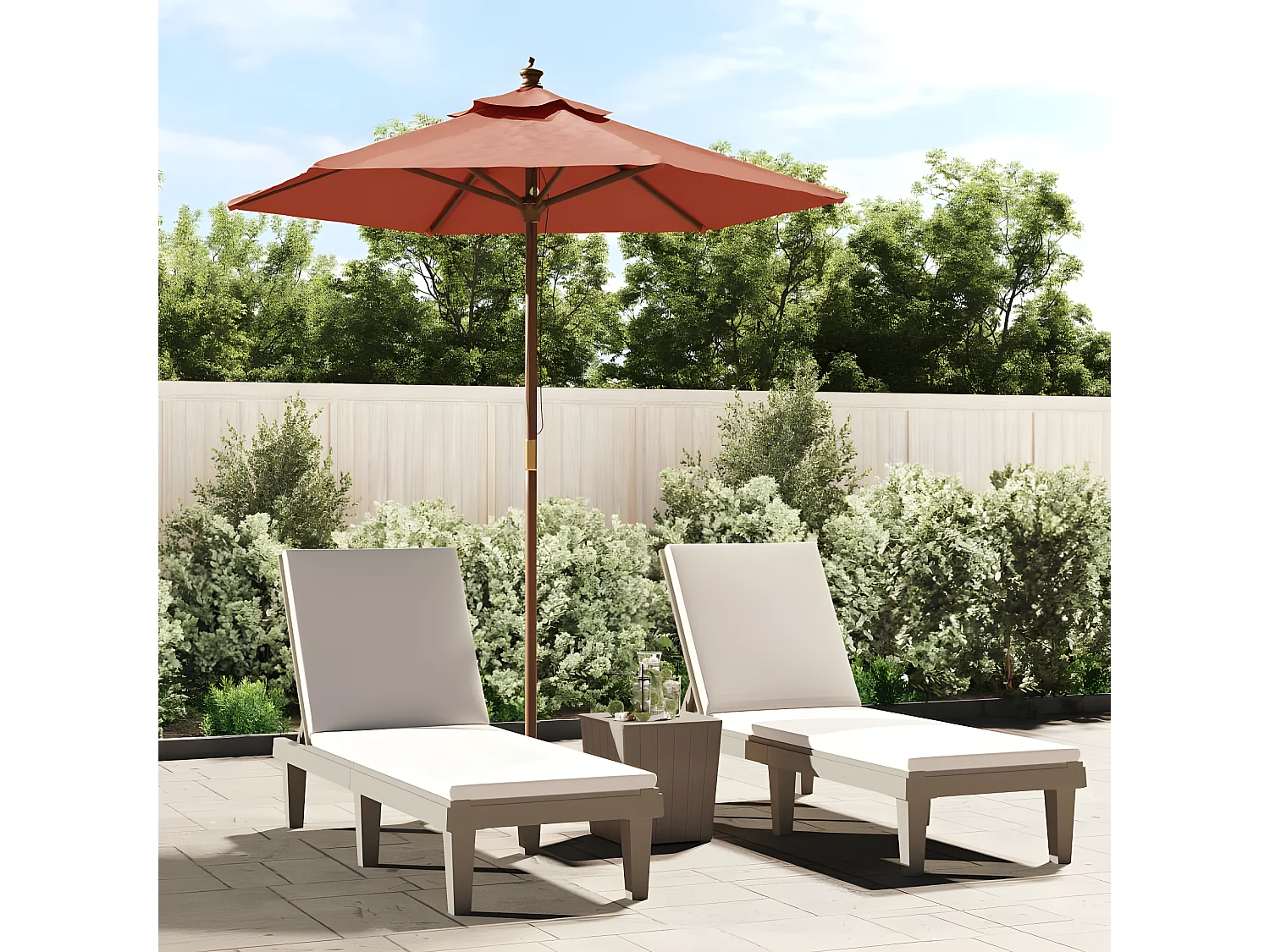 Parasol met houten paal 196x231 cm terracottakleurig NL388534