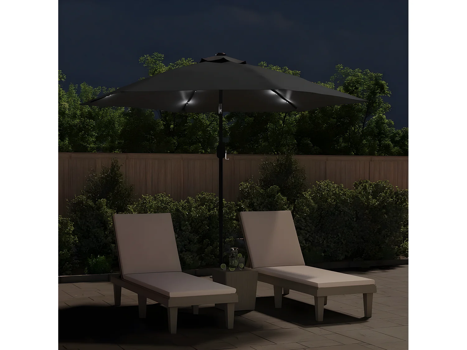 Parasol d'extérieur avec LED et mât en acier 300 cm Noir WVGQ3579