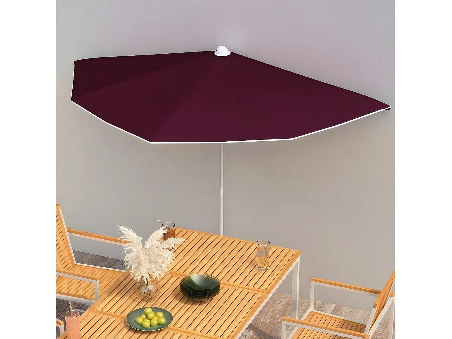 Parasol half met paal 180x90 cm bordeauxrood NL733588