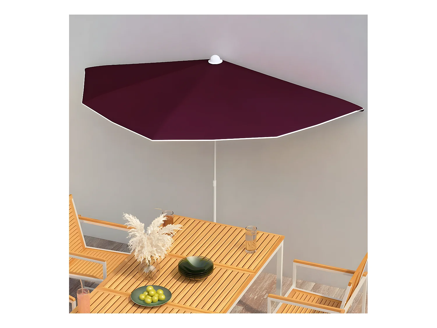 Demi-parasol de jardin avec mât 180x90 cm Rouge bordeaux WVGQ3071
