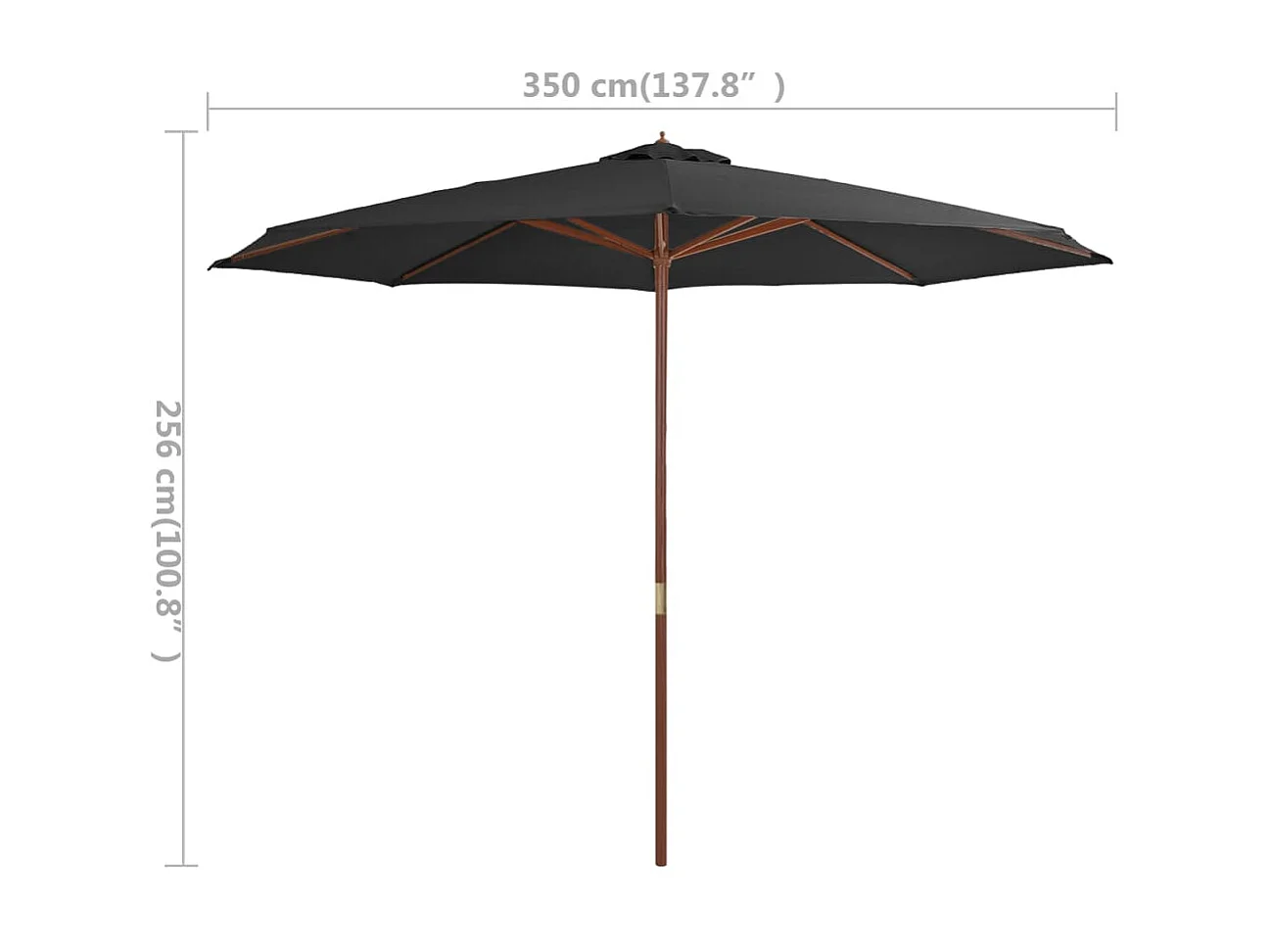 Parasol avec mât en bois 350 cm Anthracite WVGQ8887