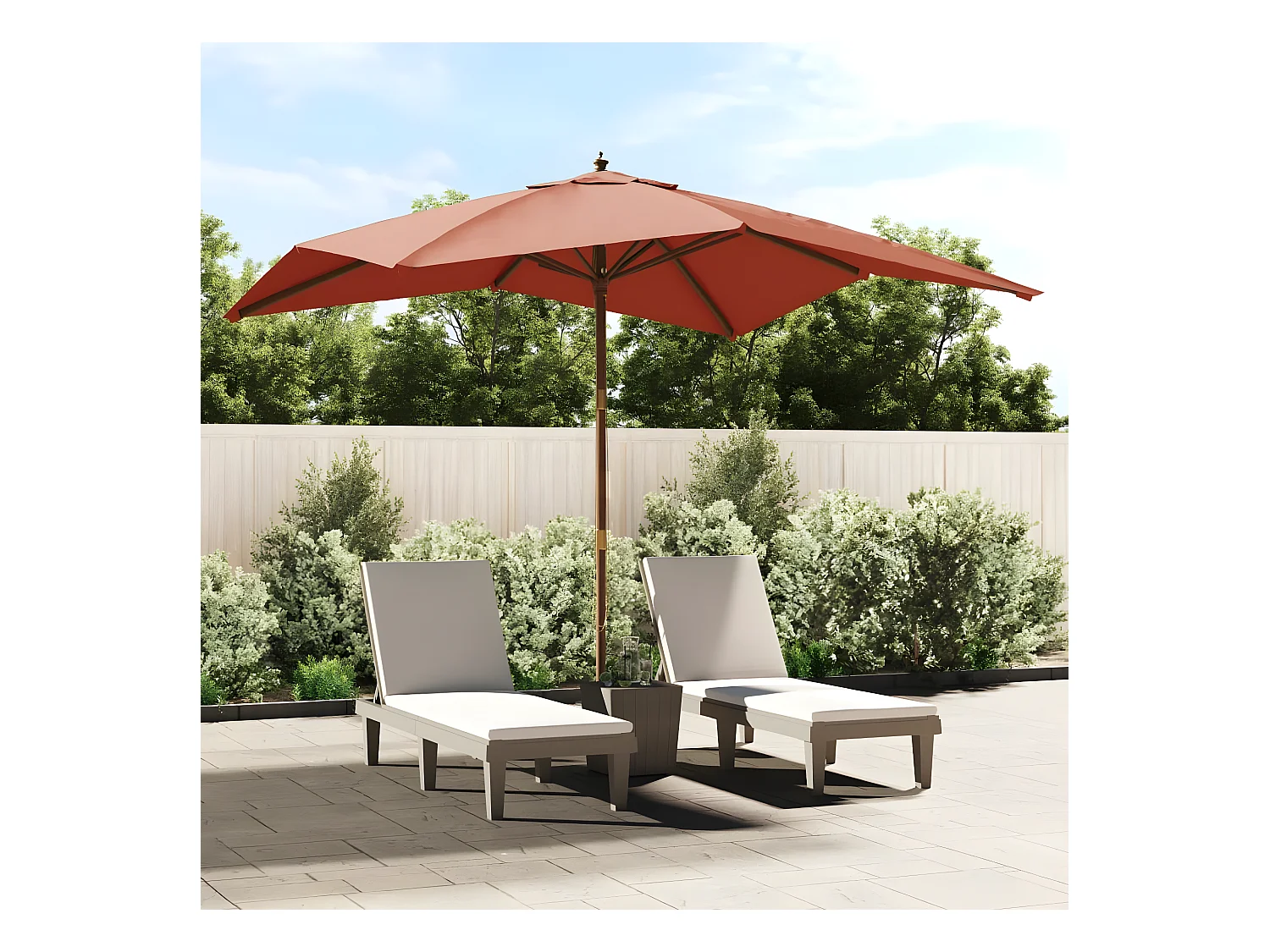 Guarda-sol jardim com poste de madeira 300x300x273 cm terracota PT150381