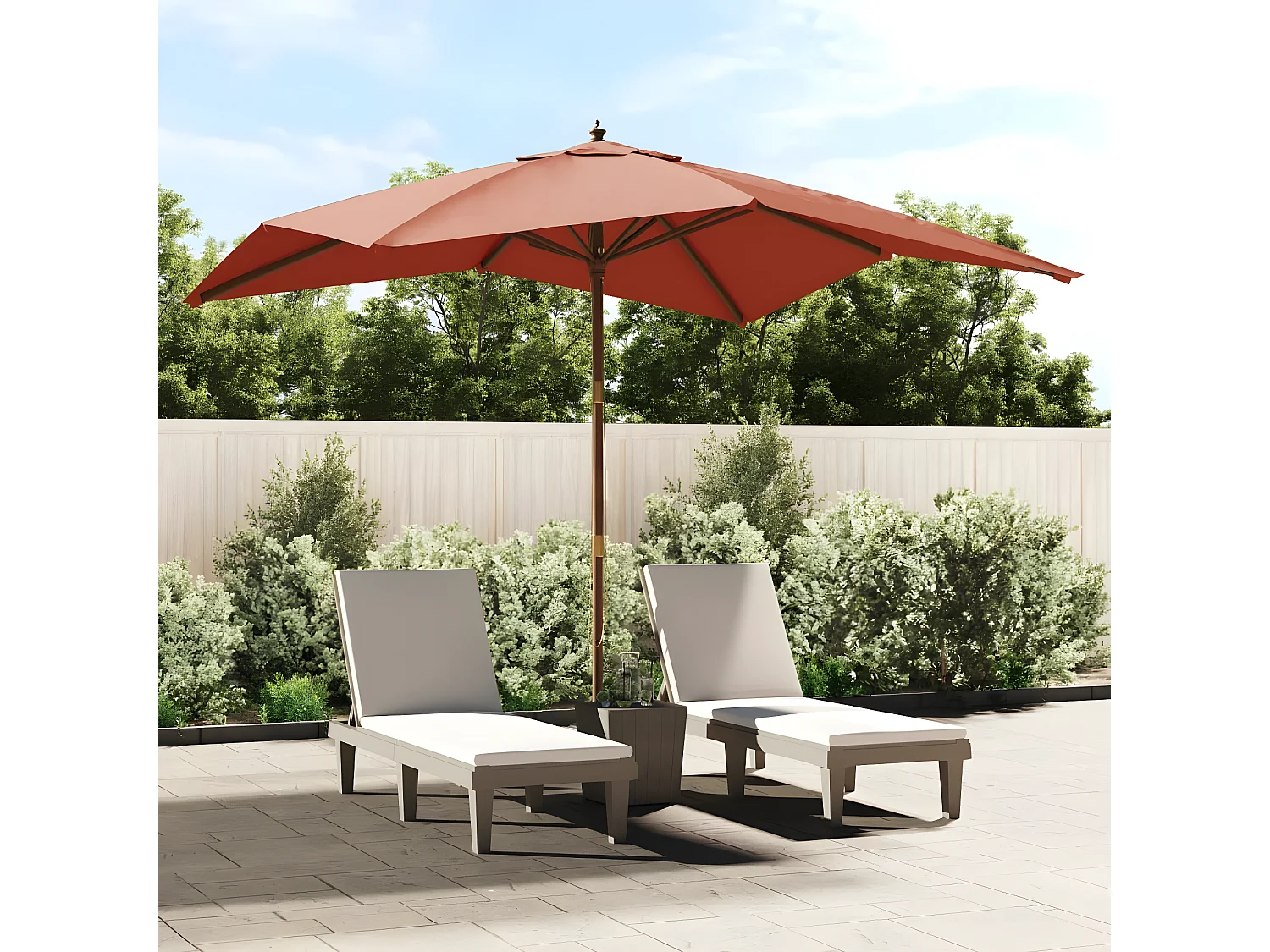 Parasol met houten paal 300x300x273 cm terracottakleurig NL736754