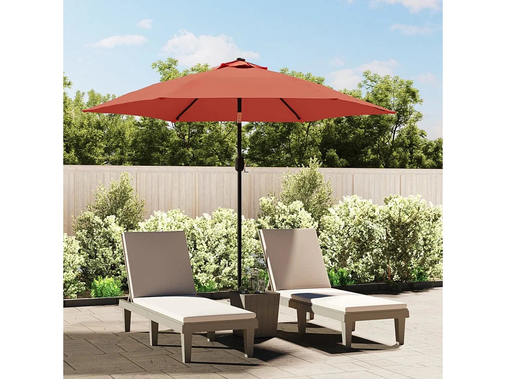 Parasol met LED-verlichting en stalen paal 300 cm terracotta NL339979