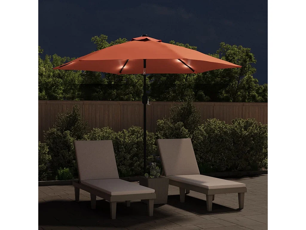 Parasol met LED-verlichting en stalen paal 300 cm terracotta NL339979