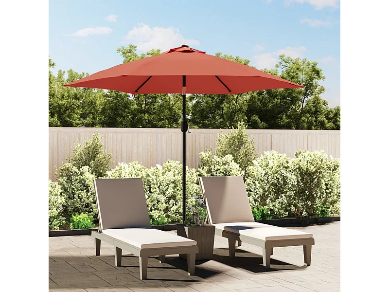 Parasol met LED-verlichting en stalen paal 300 cm terracotta NL339979