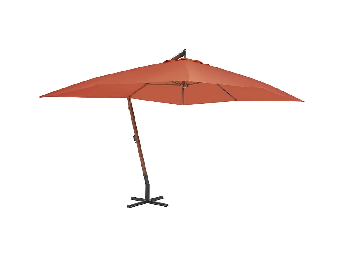 Parasol en porte-à-faux avec mât en bois 400x300 cm Terre cuite WVGQ6582