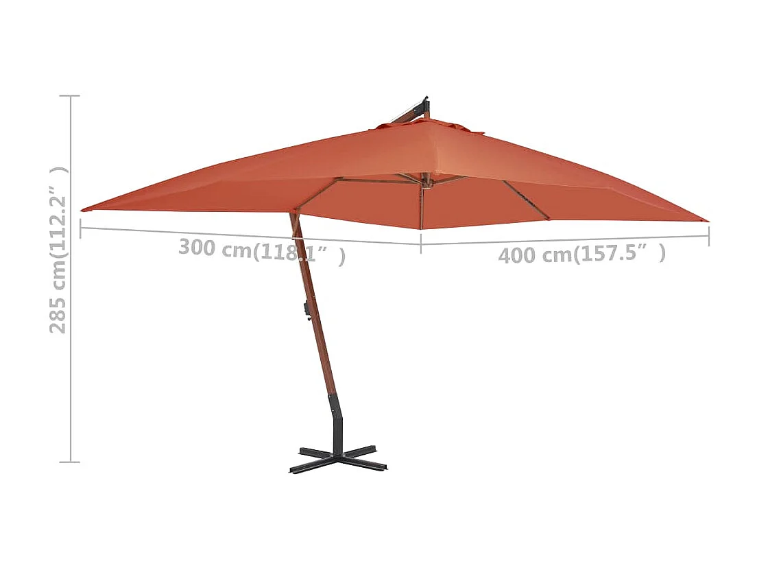 Parasol en porte-à-faux avec mât en bois 400x300 cm Terre cuite WVGQ6582