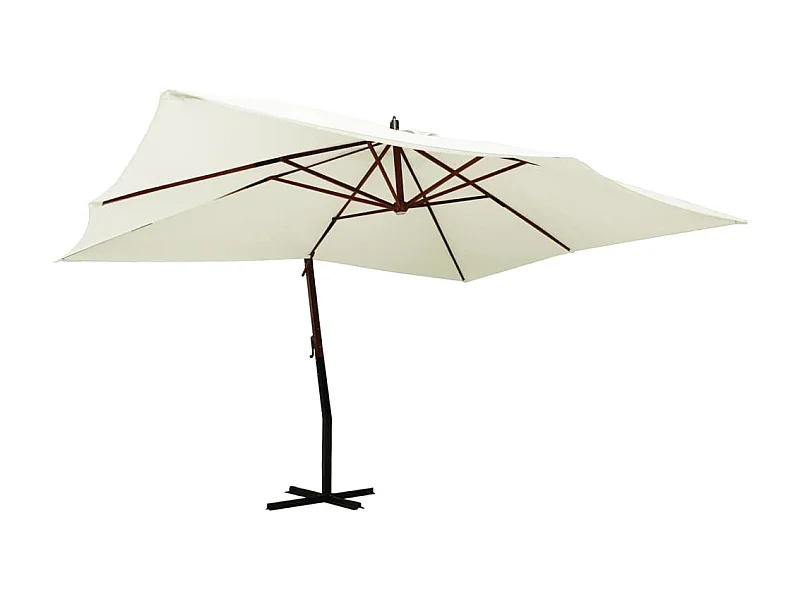 Sombrilla voladiza poste madera blanco arena 400x300 cm ES511005
