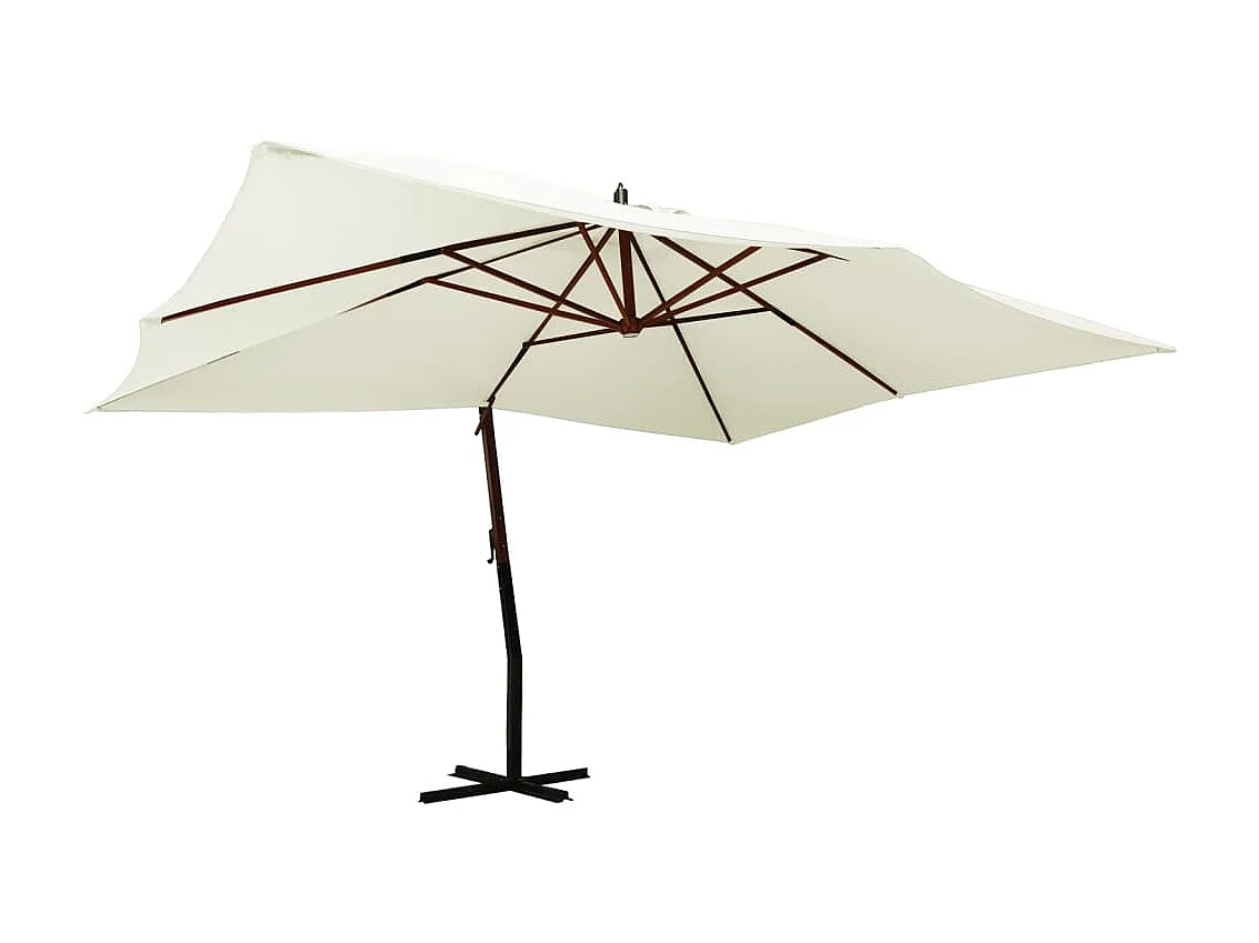 Sombrilla voladiza poste madera blanco arena 400x300 cm ES511005