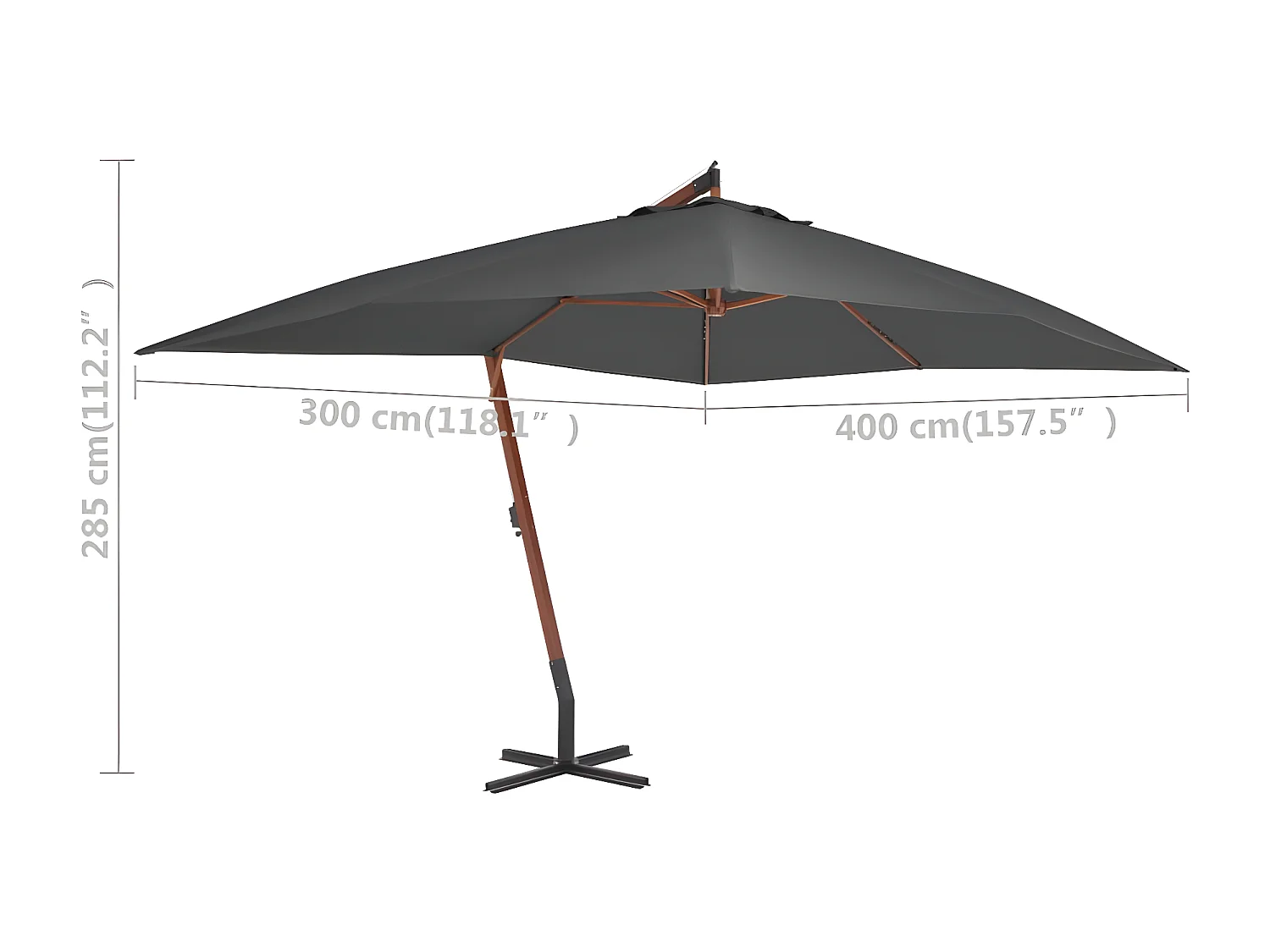 Parasol en porte-à-faux avec mât en bois 400x300 cm Anthracite WVGQ8158