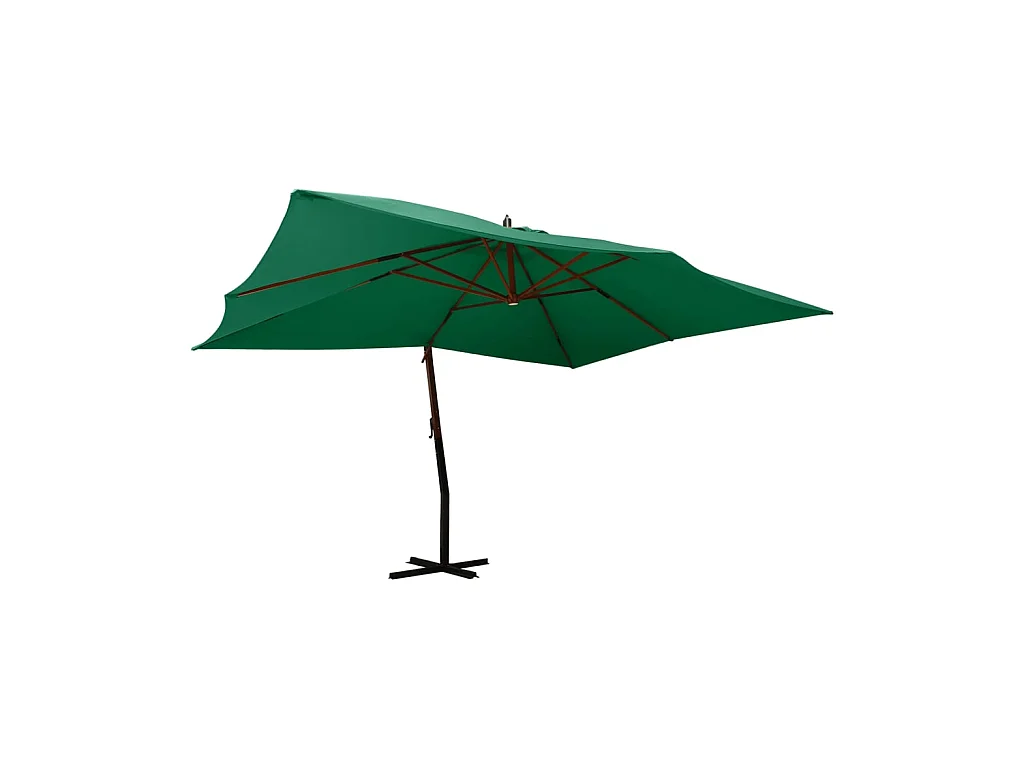 Guarda-sol cantilever c/ poste de madeira 400x300 cm verde PT401169