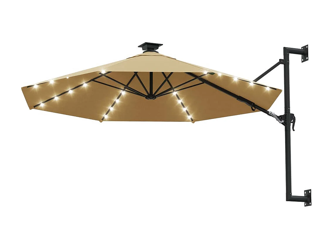 Parasol mural avec mât métallique et LED 300 cm Taupe WVGQ8262