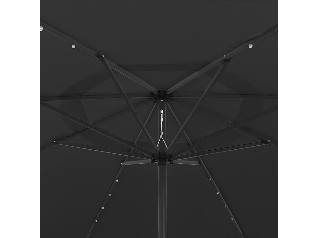 Guarda-sol exterior c/ luzes LED e poste de metal 400 cm preto PT744284