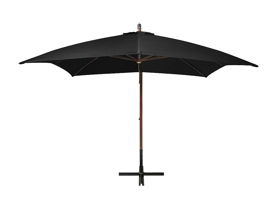 Parasol suspendu avec mât Noir 3x3 m Bois de sapin massif WVGQ5407