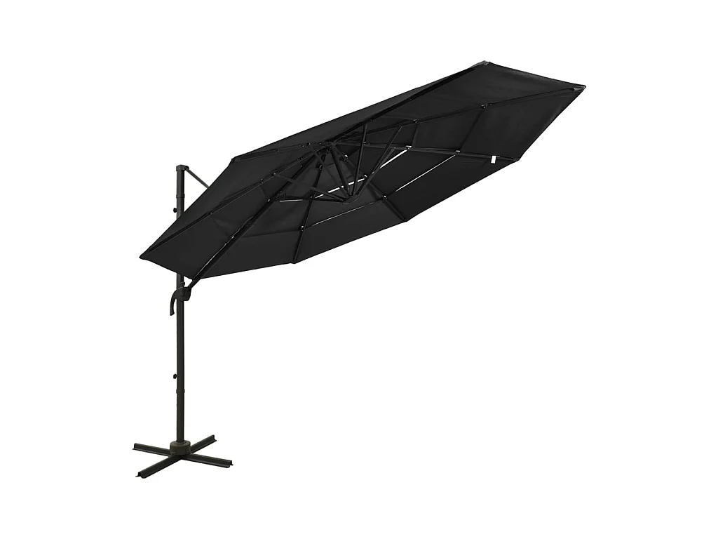 Guarda-sol de 4 camadas c/ poste de alumínio 3x3 m preto PT286788