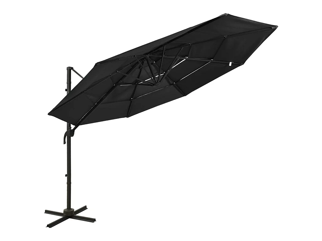 Parasol à 4 niveaux avec mât en aluminium Noir 3x3 m WVGQ9666