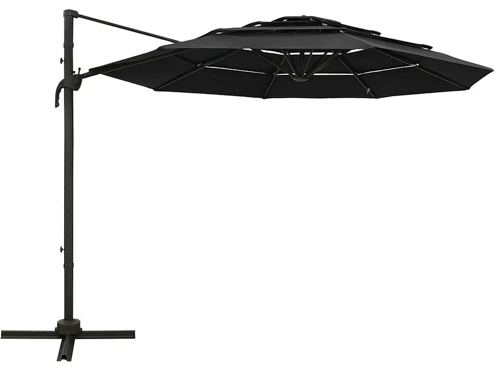 Parasol à 4 niveaux avec mât en aluminium Noir 3x3 m WVGQ9666