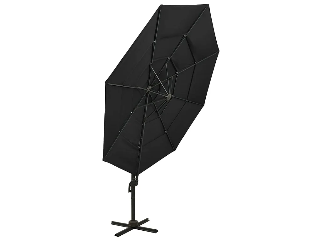 Parasol à 4 niveaux avec mât en aluminium Noir 3x3 m WVGQ9666