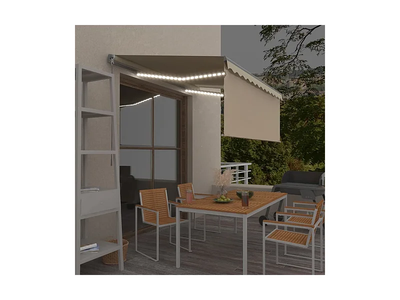 Auvent rétractable manuel avec store et LED 3,5x2,5 m Crème WVGQ9761