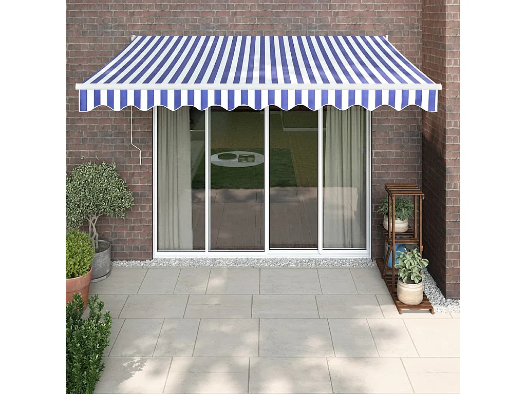 Luifel elektrisch uitschuifbaar 3,5x2,5 m blauw en wit NL762643