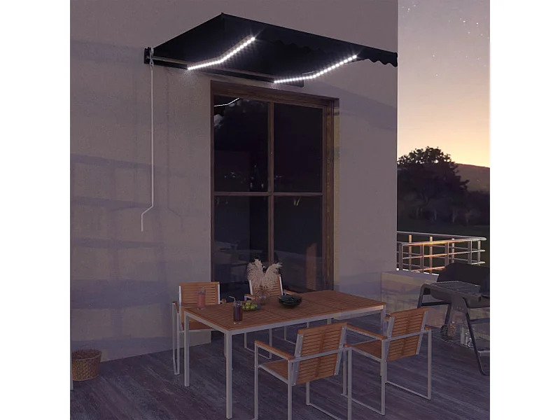Toldo retráctil manual con LED gris antracita 300x250 cm ES47314
