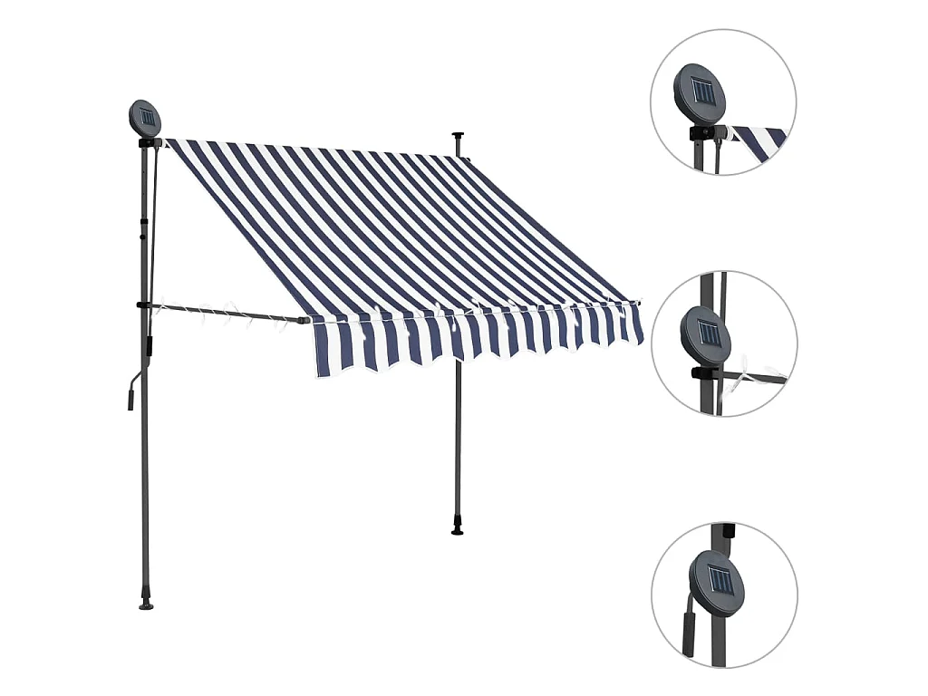 Auvent manuel rétractable avec LED 100 cm Bleu et blanc WVGQ7970