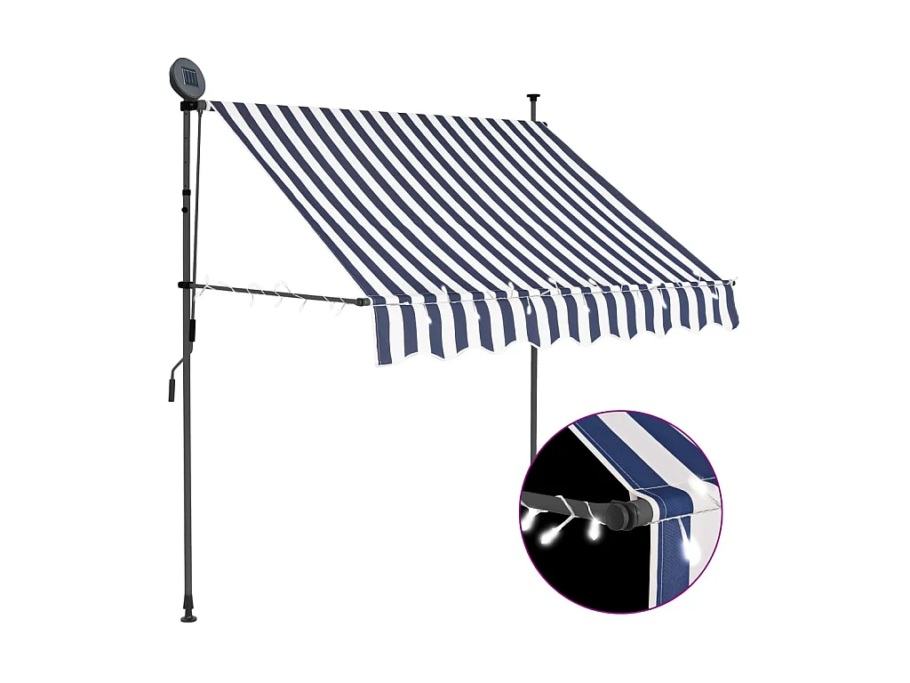 Auvent manuel rétractable avec LED 100 cm Bleu et blanc WVGQ7970