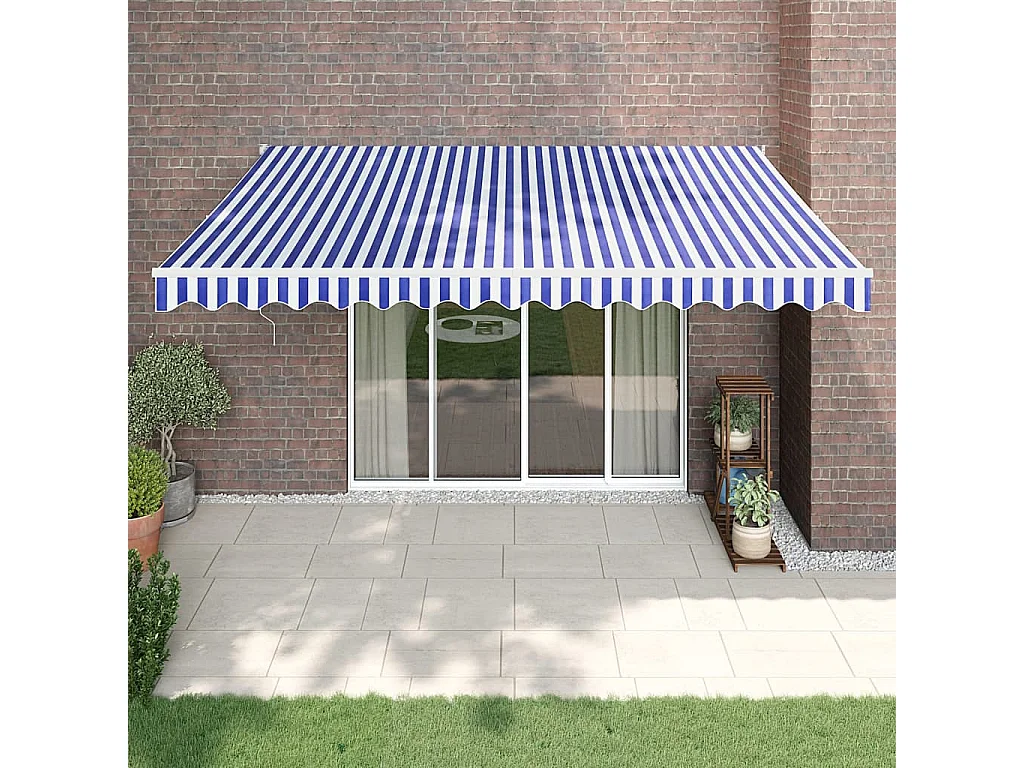 Toldo retráctil aluminio y tela azul y blanco 4,5x3 m ES65221
