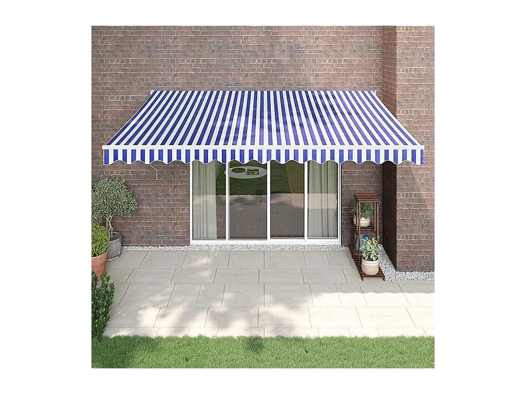 Auvent rétractable bleu et blanc 4,5x3 m tissu et aluminium WVGQ6301
