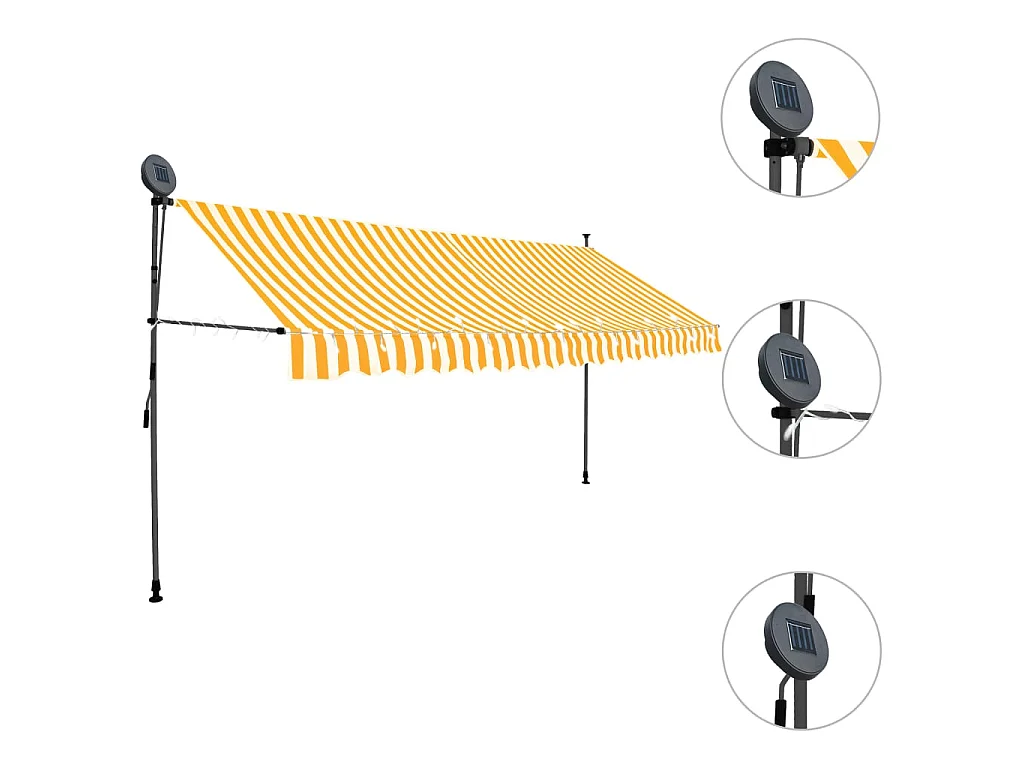 Auvent manuel rétractable avec LED 350 cm Blanc et orange WVGQ7787