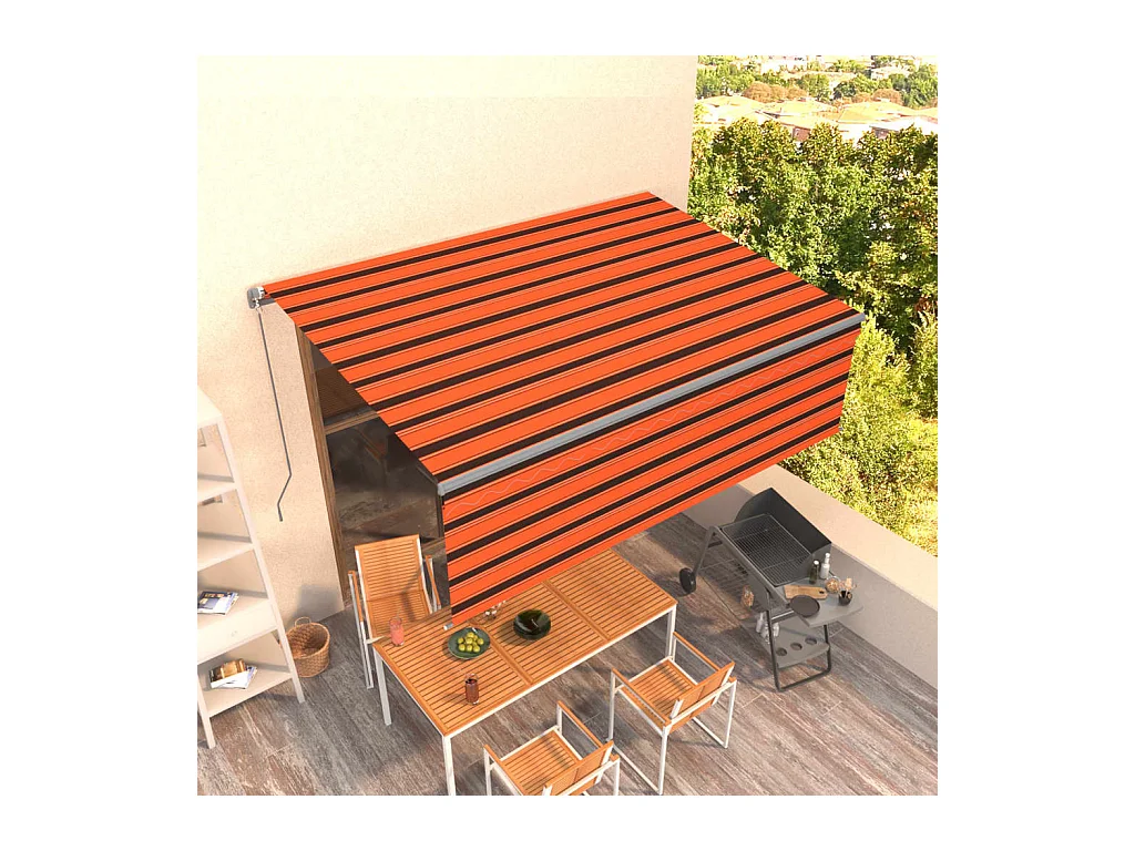 Auvent manuel rétractable avec store 4x3 m Orange et marron WVGQ3710