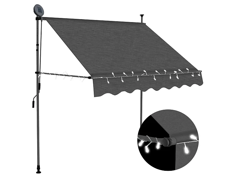 Toldo manual retráctil con LED gris antracita 200 cm ES10230