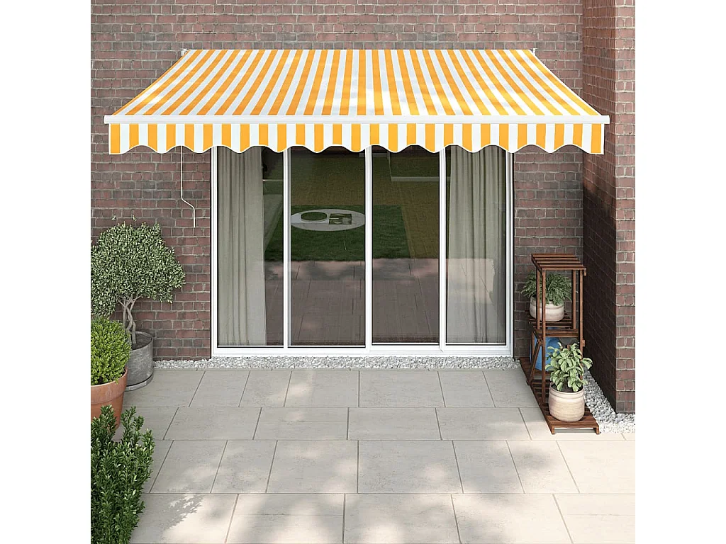 Luifel elektrisch uitschuifbaar 3,5x2,5 m geel en wit NL442249