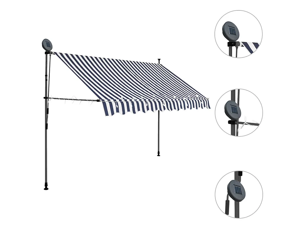 Auvent manuel rétractable avec LED 250 cm Bleu et blanc WVGQ7337