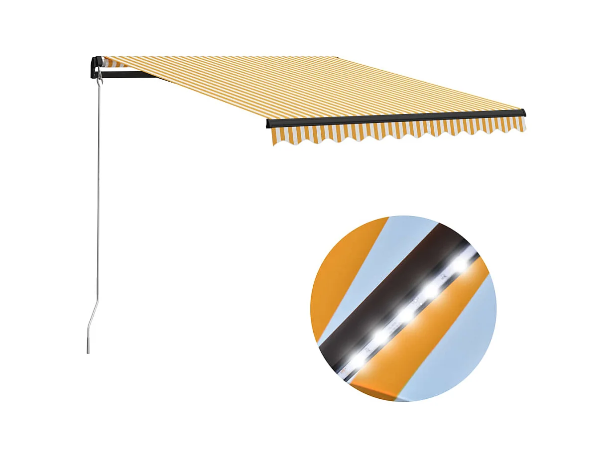 Auvent manuel rétractable avec LED 300x250 cm Jaune et blanc WVGQ7871